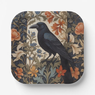 Elegant Black Raven William Morris Inspired Floral Paper Plate