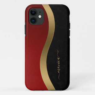 Elegant Black Red and Gold Personalized iPhone 11 Case