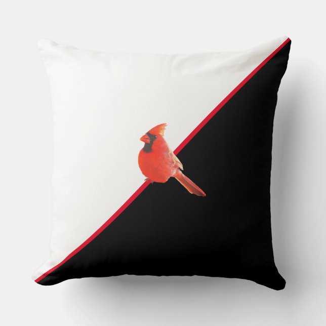 Elegant Black Red and White & Cardinal Bird Throw Pillow (Front)