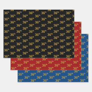 Elegant Black, Red, Blue, Faux Gold 36th Event # Wrapping Paper Sheet