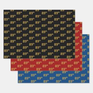 Elegant Black, Red, Blue, Faux Gold 89th Event # Wrapping Paper Sheet