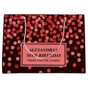 Elegant Black Red Confetti Birthday Large Gift Bag