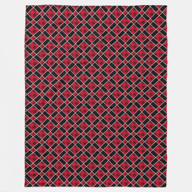 Elegant black & red diamond pattern fleece blanket (Front)