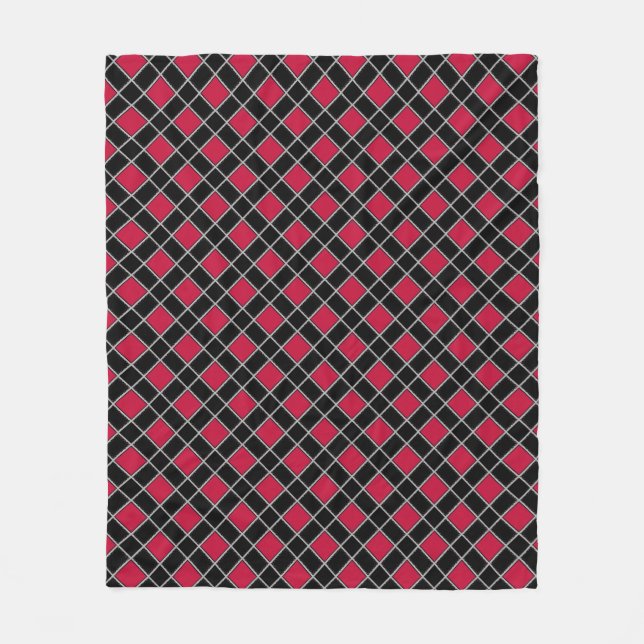 Elegant Black Red Diamond Pattern Fleece Blanket (Front)