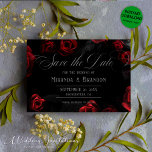 Elegant Black Red Floral Save The Date Card<br><div class="desc">Set the tone for your special day with these Elegant Black Red Floral 'Save The Date' Cards expertly designed by Mylini Design. Boasting a sophisticated black-red floral design, these invitations are sure to make an unforgettable first impression. Each card can be personalized according to your unique requirements, ensuring every detail...</div>