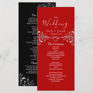 Elegant Black Red Floral Wedding Program
