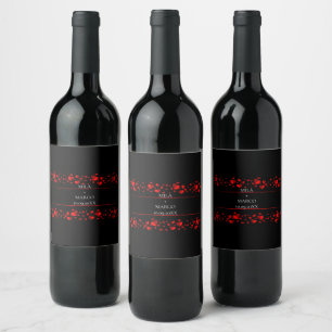 Elegant black red hearts wine label
