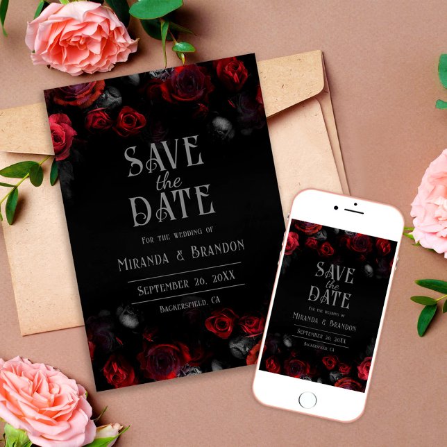 Elegant Black Red Roses Floral Save The Date (Creator Uploaded)