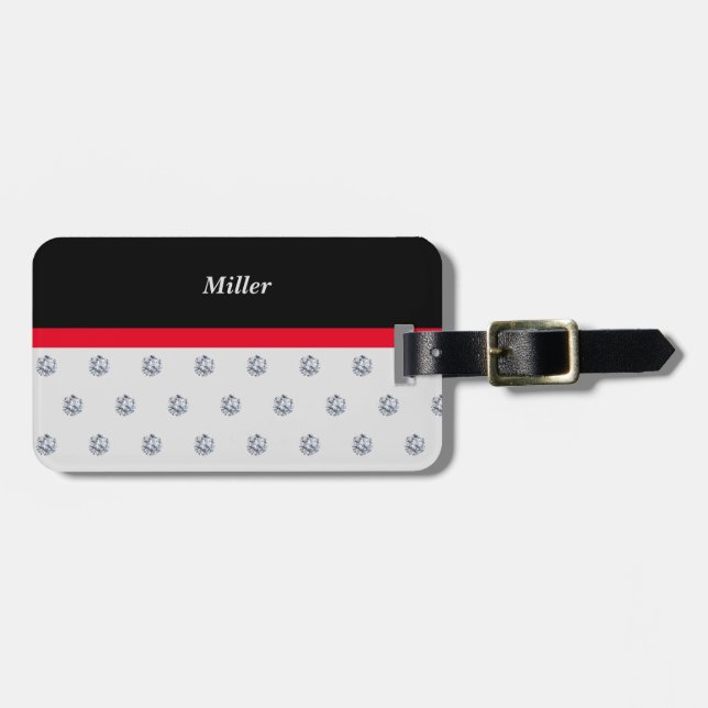 Elegant Black Red Silver Luggage Tag (Front Horizontal)