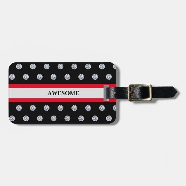 Elegant Black Red Silver Luggage Tag (Front Horizontal)
