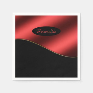 Elegant Black Red Stylish Wave Design Personalize Napkin