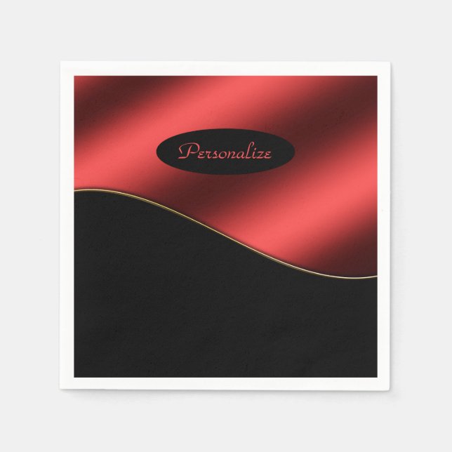 Elegant Black Red Stylish Wave Design Personalize Napkin (Front)
