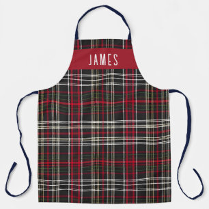 Elegant Black Red Tartan Plaid Personalized Apron