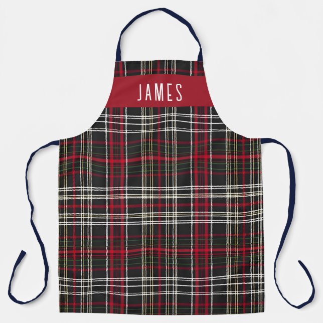 Elegant Black Red Tartan Plaid Personalized  Apron (Front)