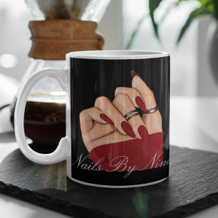 Elegant Black Red Typography Branded Nail Salon Mug