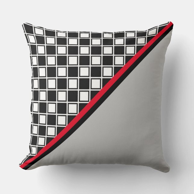 Elegant Black, Red, White & Silver Colours Throw Pillow (Front)