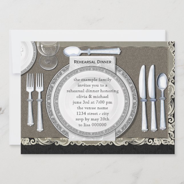 Elegant Black Rehearsal Dinner Invitations (Front)