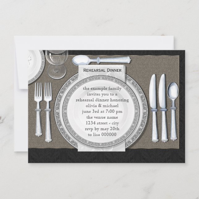 Elegant Black Rehearsal Dinner Invitations (Front)