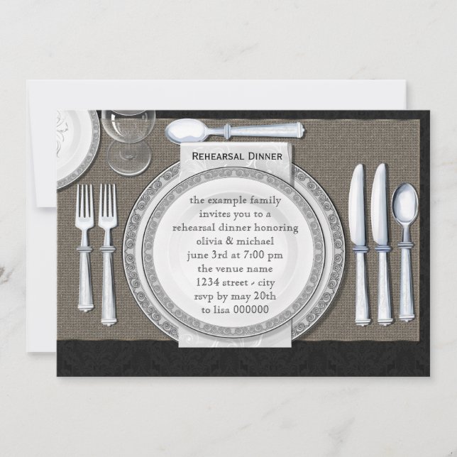 Elegant Black Rehearsal Dinner Invitations (Front)