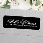 Elegant black romantic calligraphy script<br><div class="desc">Elegant return address labels with your name in an elegant calligraphy script font and the address below on a black background.</div>