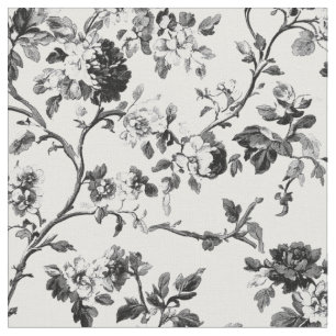 Elegant Black Rose Branch Pattern Fabric