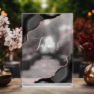 Elegant Black Rose Gold Agate Wedding Favours Acrylic Sign