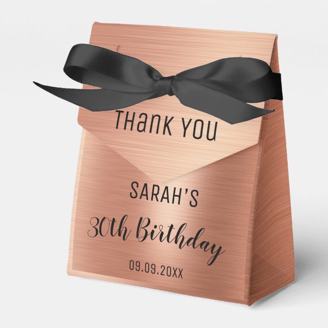 Elegant Black Rose Gold Birthday Thank You Party  Favor Box (Front Side)