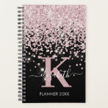 Elegant Black Rose Gold Diamond Glitter Monogram Planner<br><div class="desc">Elegant, Sparkle Luxury, Glam, Girly pink rose gold glitter diamond confetti custom personalized monogrammed 2024 or any year planner. Features a faux blush pink rose gold glitter and white diamonds confetti. Beautiful name template in hand lettering calligraphy font script with swashes. Add your name and monogram initial.Please note: this design...</div>