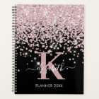 Elegant Black Rose Gold Diamond Glitter Monogram