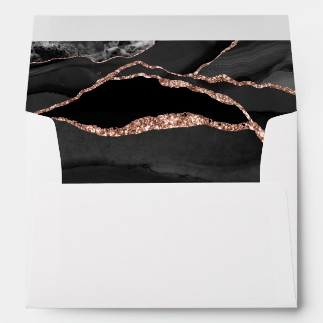 Elegant Black Rose Gold Foil Agate Wedding Envelope (Back (Bottom))