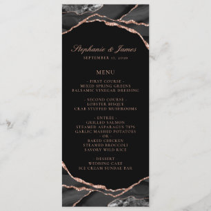 Elegant Black Rose Gold Foil Agate Wedding Menu