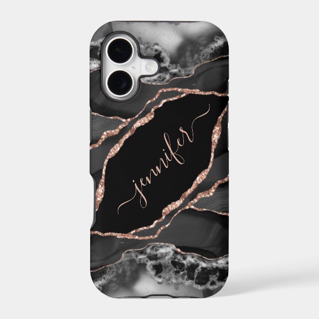 Elegant Black Rose Gold Foil Personalized Agate (Back)