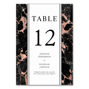 Elegant Black Rose Gold Marble Wedding Table Number