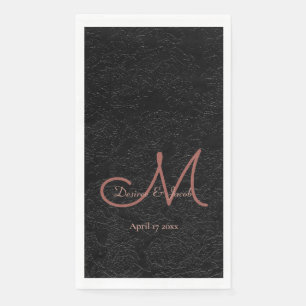 Elegant Black Rose Gold Modern Wedding Monogram Napkin