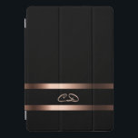 Elegant black rose gold monogram initials iPad pro cover<br><div class="desc">Stylish black with a dark rose gold coloured frame.  Personalize and add your monogram letters,  initials.  Rose gold coloured letters.</div>