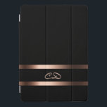 Elegant black rose gold monogram initials iPad pro cover<br><div class="desc">Stylish black with a dark rose gold coloured frame.  Personalize and add your monogram letters,  initials.  Rose gold coloured letters.</div>