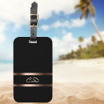 Elegant black rose gold monogram initials luggage tag<br><div class="desc">Stylish black with a dark rose gold coloured frame.  Personalize and add your monogram letters,  initials.  Rose gold coloured letters.</div>