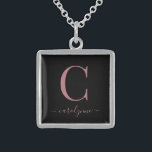 Elegant Black Rose Gold Monogram Name Sterling Silver Necklace<br><div class="desc">Chic Elegant Pink Rose Gold Monogram Script necklace on a chic black background. Easy to customize with your own name and details. Perfect for your luxury lifestyle! Please contact us at cedarandstring@gmail.com if you need assistance with the design or matching products.</div>