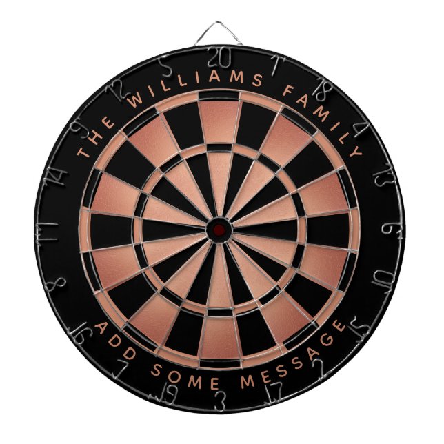 Elegant Black Rose Gold Pink Custom Name Geometric Dartboard (Front)
