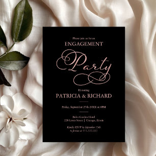 Elegant Black Rose Gold Script Engagement Party Invitation