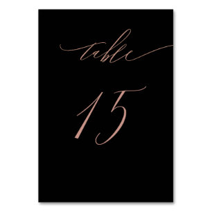 Elegant Black Rose Gold Script No 15 Wedding Table Number