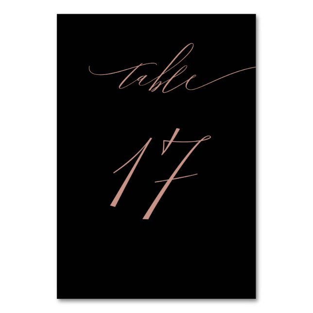Elegant Black Rose Gold Script No 17 Wedding Table Number (Front)