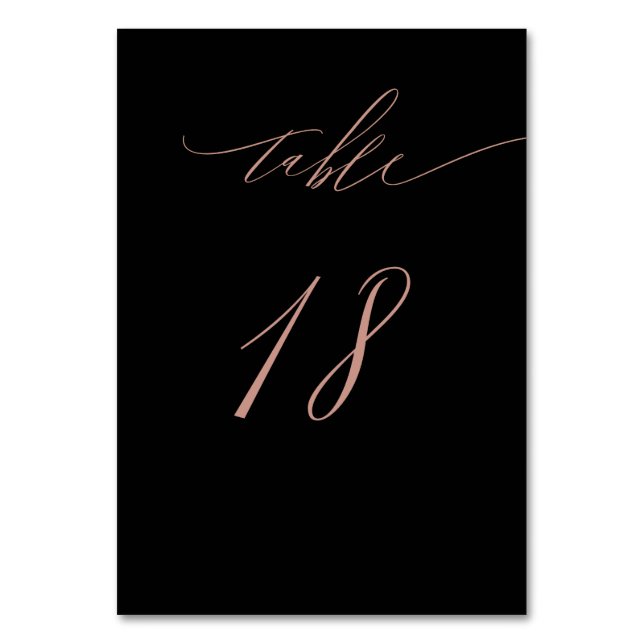 Elegant Black Rose Gold Script No 18 Wedding Table Number (Front)