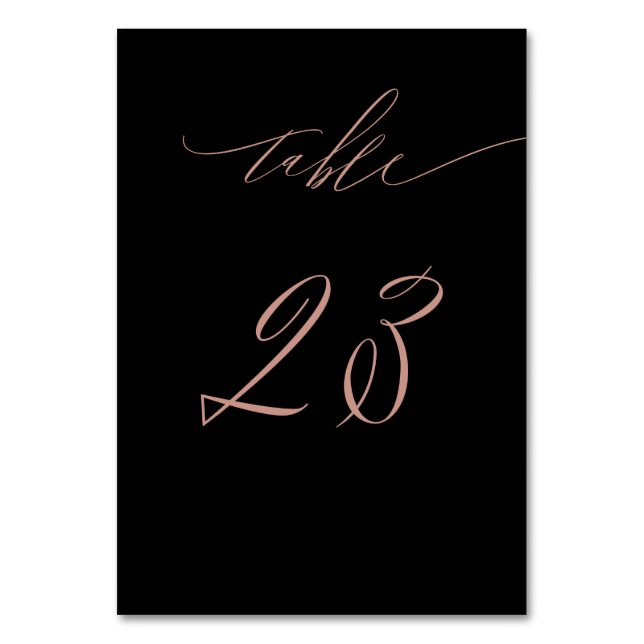 Elegant Black Rose Gold Script No 23 Wedding Table Number (Front)