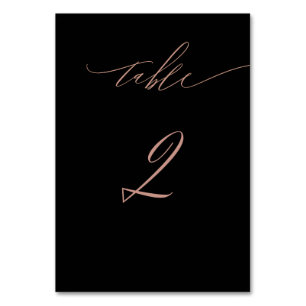 Elegant Black Rose Gold Script No 2 Wedding Table Table Number