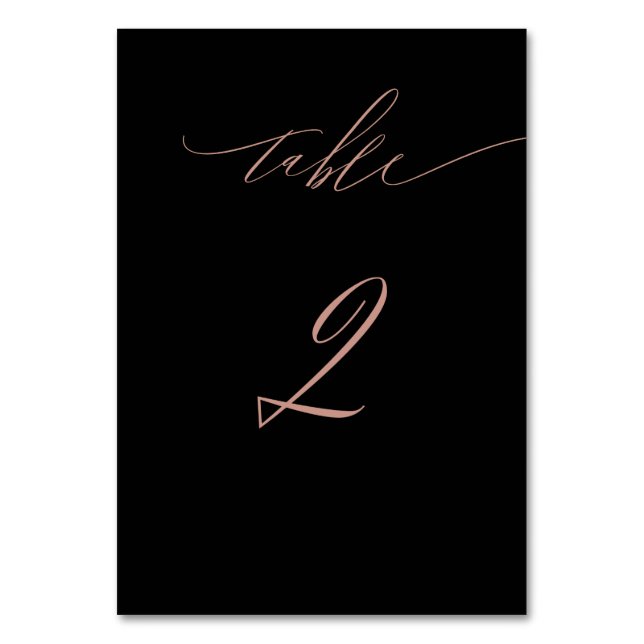 Elegant Black Rose Gold Script No 2 Wedding Table  Table Number (Front)