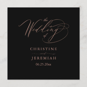 Elegant Black Rose Gold Script Typography Wedding Program