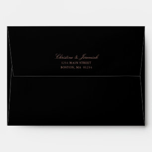 Elegant Black Rose Gold  Wedding Return Address Envelope