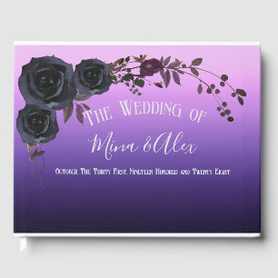 Elegant Black Rose Purple Photo Wedding Guest Book