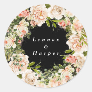 Elegant Black Rose Romance Wedding Classic Round Sticker